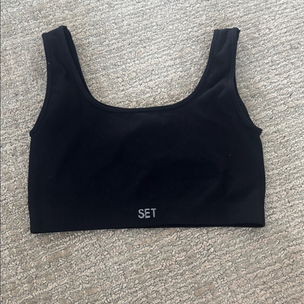 SET Black Ribbed Crop Top